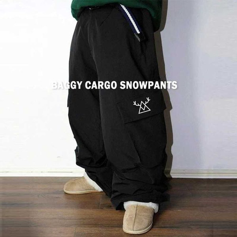 Men's Jeans 2025 Mens Backpack Ski Pants Waterproof and Windproof Loose Ski Pants 3L Snow Pants Outdoor Hip Hop Ski Cargo Pants J240531