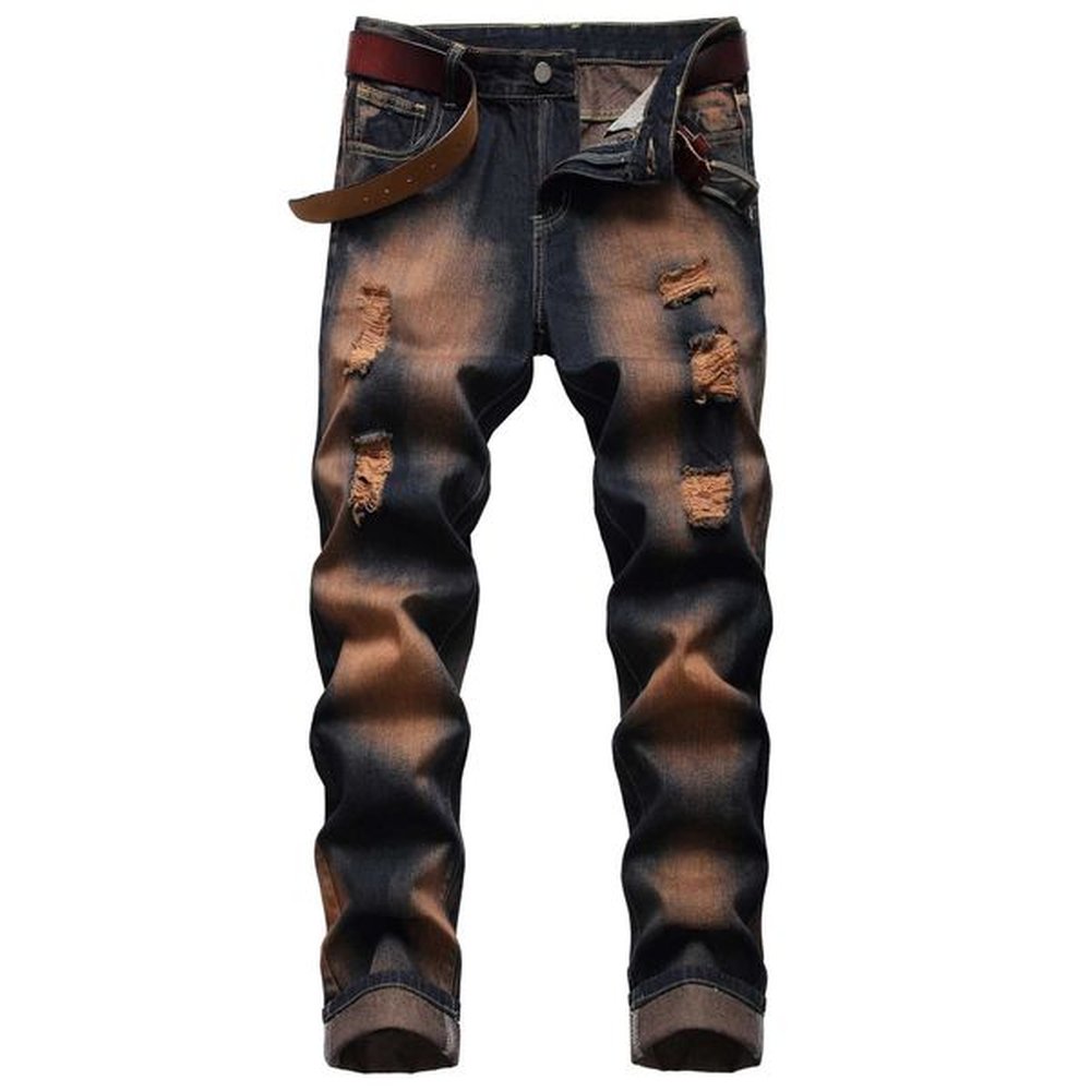 Men's Jeans Mens Classic Retro Slim Fit Jeans with Holes; Mens Ripped Denim Pants; Mens Gradient Casual Pants LY051z250116