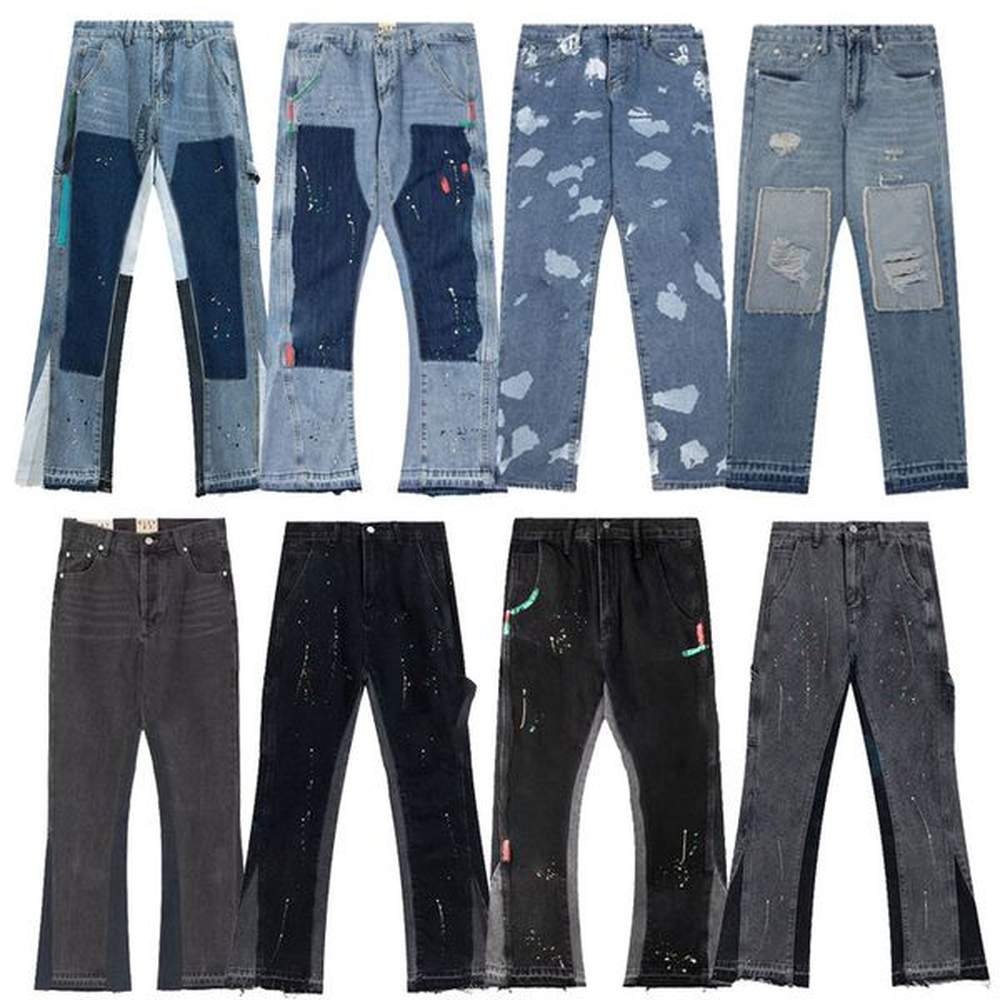 Men's Jeans 2023 Mens Designers Hip Hop Spliced Flared Distressed Ripped Slim Fit Motorcycle Biker Denim Trousers Mans Streetwear Washe
