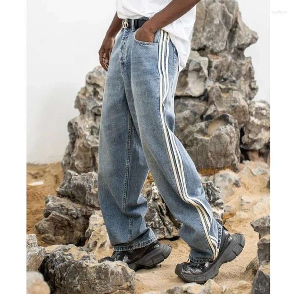 Men's Jeans Mens Jeans Boyfriend Streetwear Fashion Loose Casual Side Stripe Vintage Denim Baggy Pants Man Harem Jean Trousers