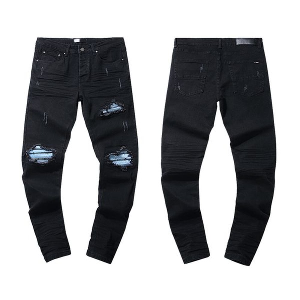 Men's Jeans Mens Jeans Casual Pants Luxury Designer Brand High Street Straight Jean Mens Blue Jeans Washed Big Hole Zipper Biker Pants