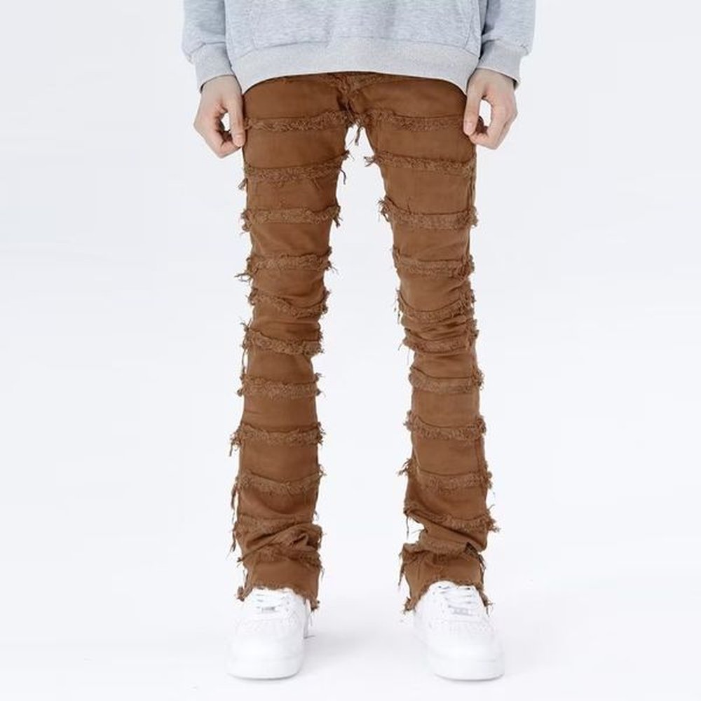 Men's Jeans Men's Mens Retro Patchwork Flared Pants Grunge Wild Stacked Ripped Long Trousers Straight Y2k Baggy Washed Faded For M