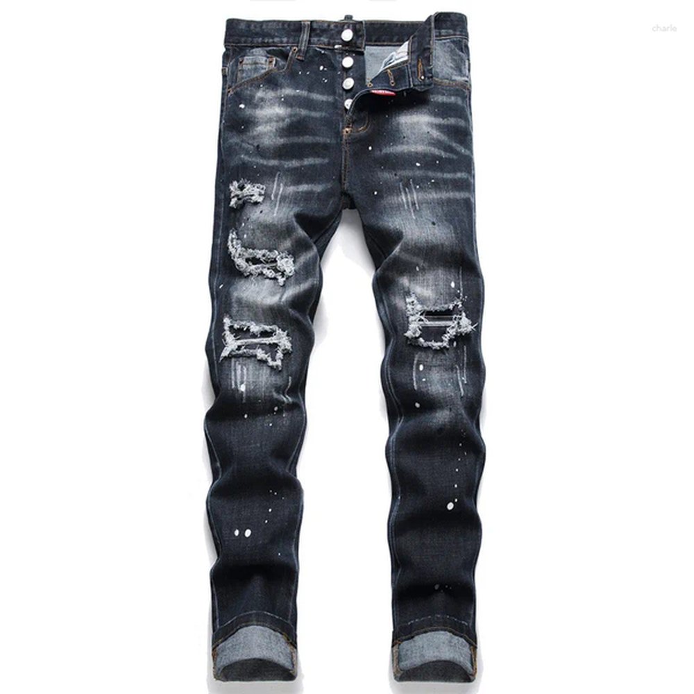 Men's Jeans Mens Stretch Skinny Brand Blue Denim Pants Quality Male Street Fashion Slim Fit Ripped Black Size 44-54