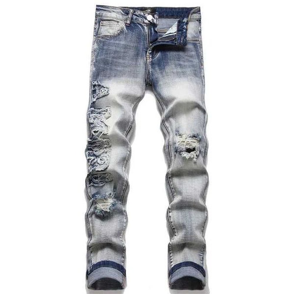 Men's Jeans New 2022 Autumn Mens Punk Jeans Torn Fabric Trousers Small Foot Middle Waist Casual Wear Mens Fashion H25106