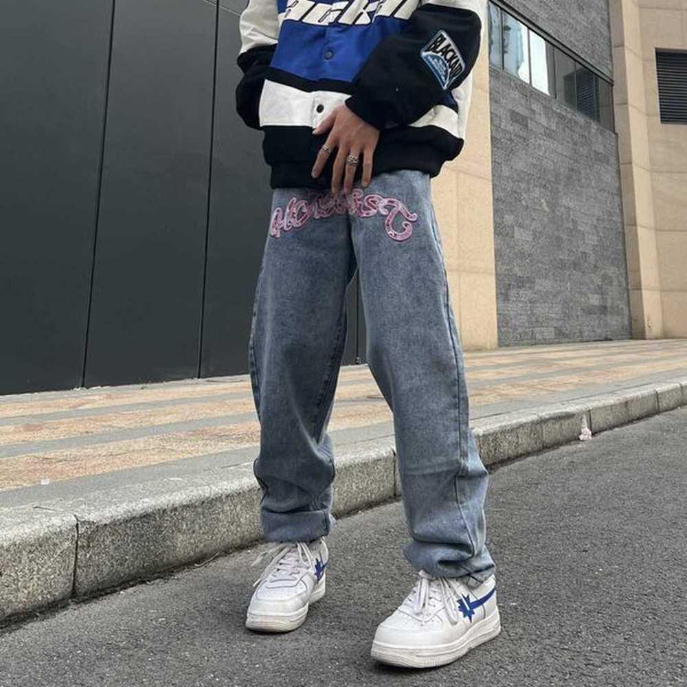 Men's Jeans 2022 New Gothic Letters Star Print Jeans Women's Y2K Street Retro Hip Hop Loose Jeans Couple Casual Wild Wide Leg Stra