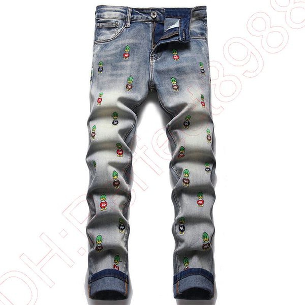 Mens Jeans New JEANS chino Pants pant Mens trousers Stretch closefitting slacks washed straight Skinny Embroidery Patchwork Ripped mens Tren