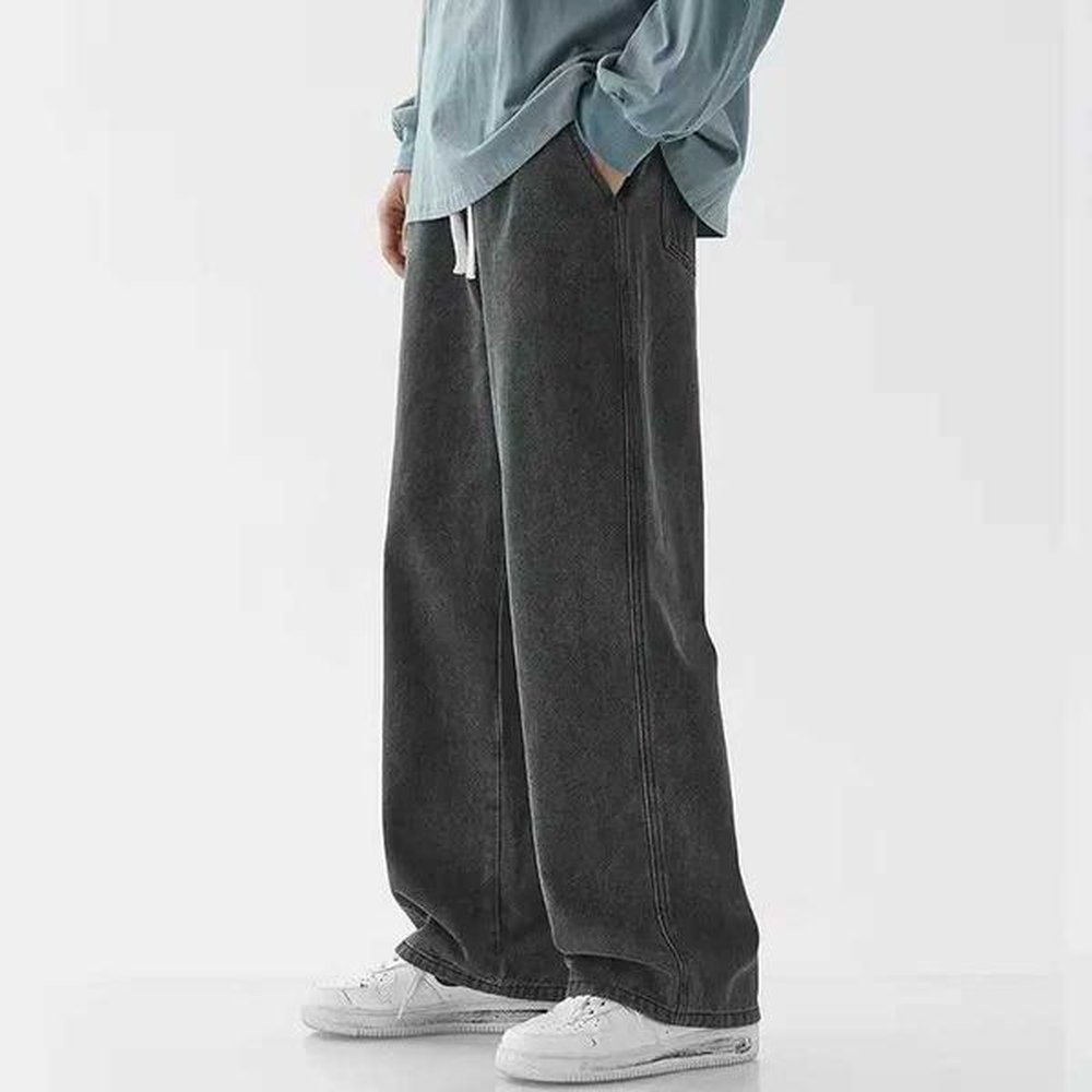 Men's Jeans 2023 New Korean Fashion Mens Casual Ankle-Length Jeans Classic Man Straight Denim Wide-leg Pants Light Blue Grey Black 3XL
