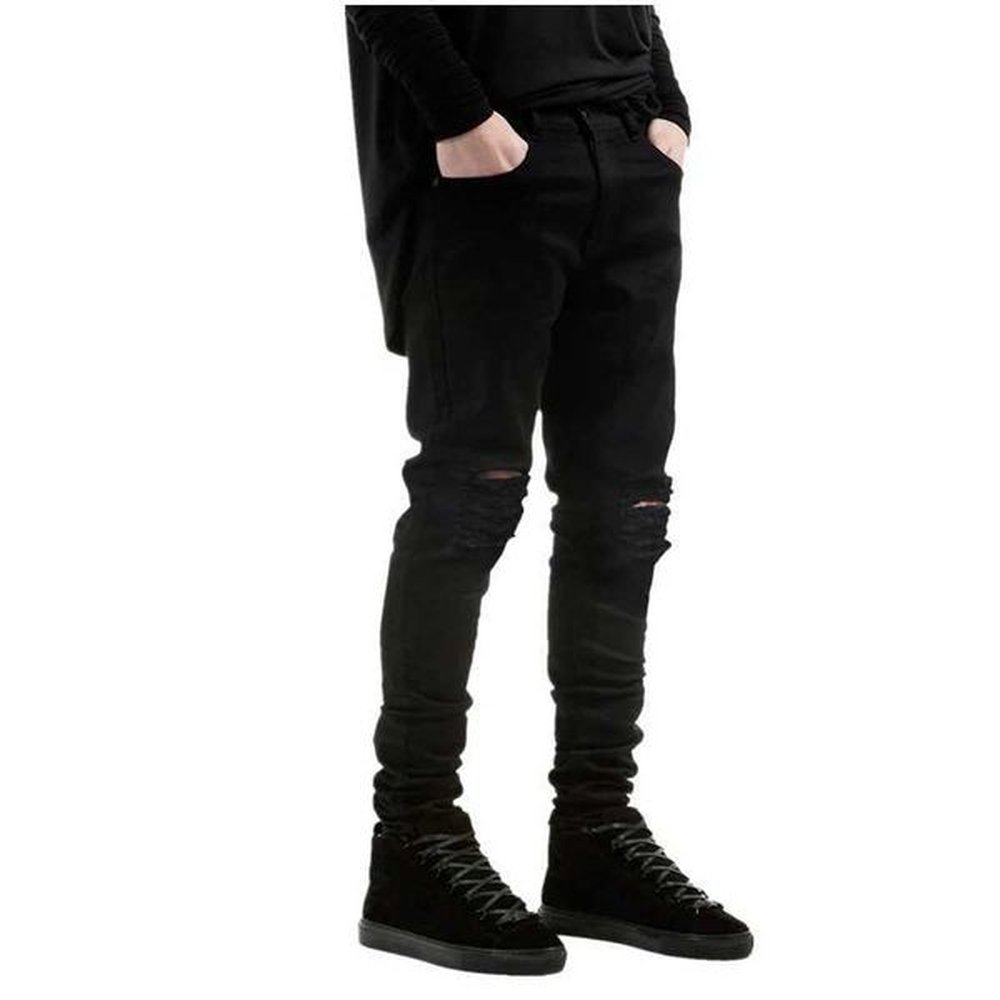 Men's Jeans New Men Black Ripped Skinny Jeans Hip Hop swag Denim Scratched Biker Jeans Joggers pants Famous Brand Designer Men Trousers