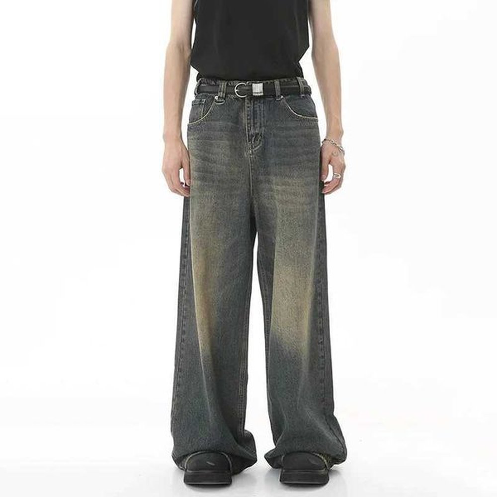 Men's Jeans New Mens Baggy Straight Leg Wide Leg Jeans Male Fashion Vintage Wash Casual Denim Pants Youth Popular Brand Streetwear Trou