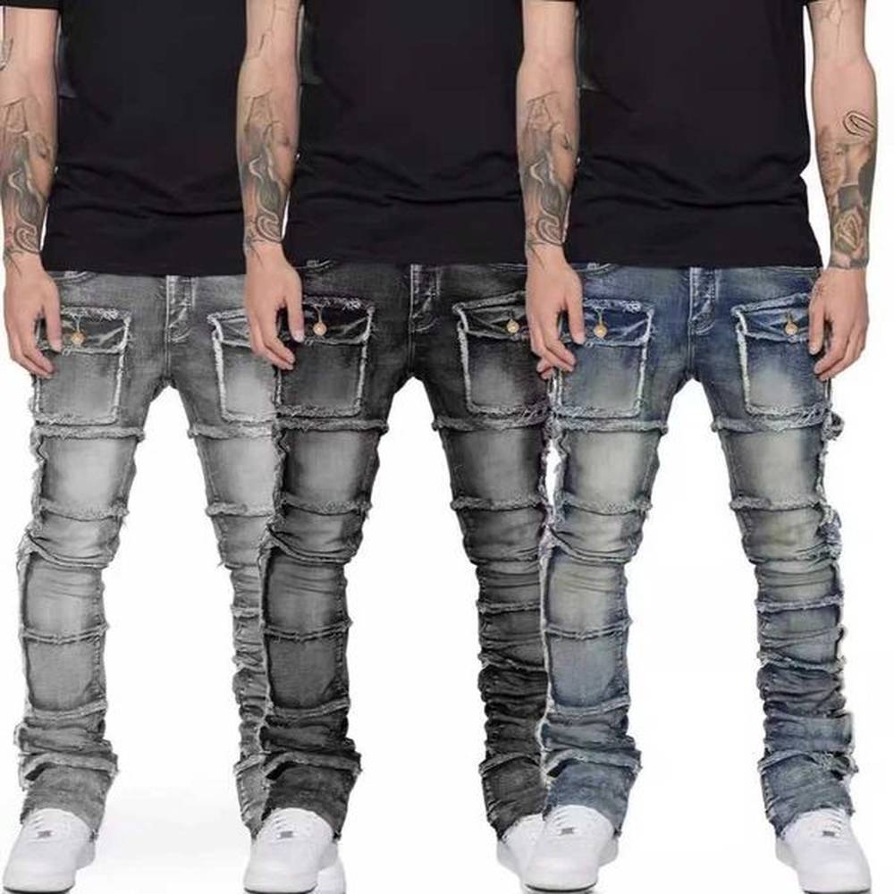 Men's Jeans New Y2k Cargo Jeans Men Stretchy Ripped Washed Denim Trousers Retro Males Frayed Straight Pants J241219