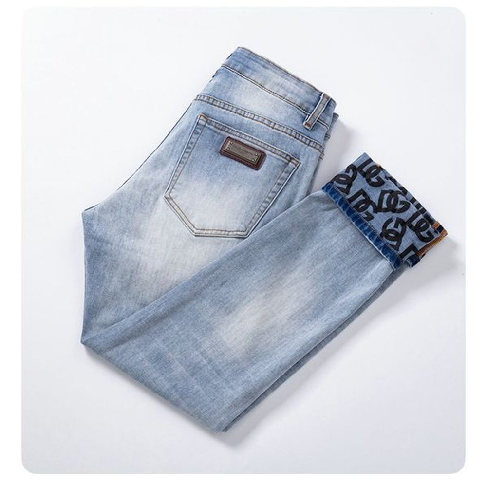Men's Jeans spring summer THIN Men Slim Fit European American DGicon High-end Brand Small Straight Pants Q9582-01