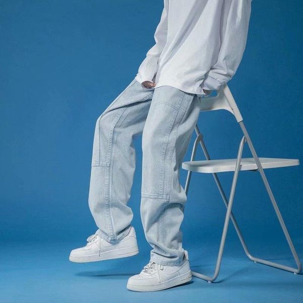 Men's Jeans Street Dance Hip Hop Men Clothing Loose Straight Pink Blue Black Fashion Casual Baggy Denim Cargo Pants Trousers