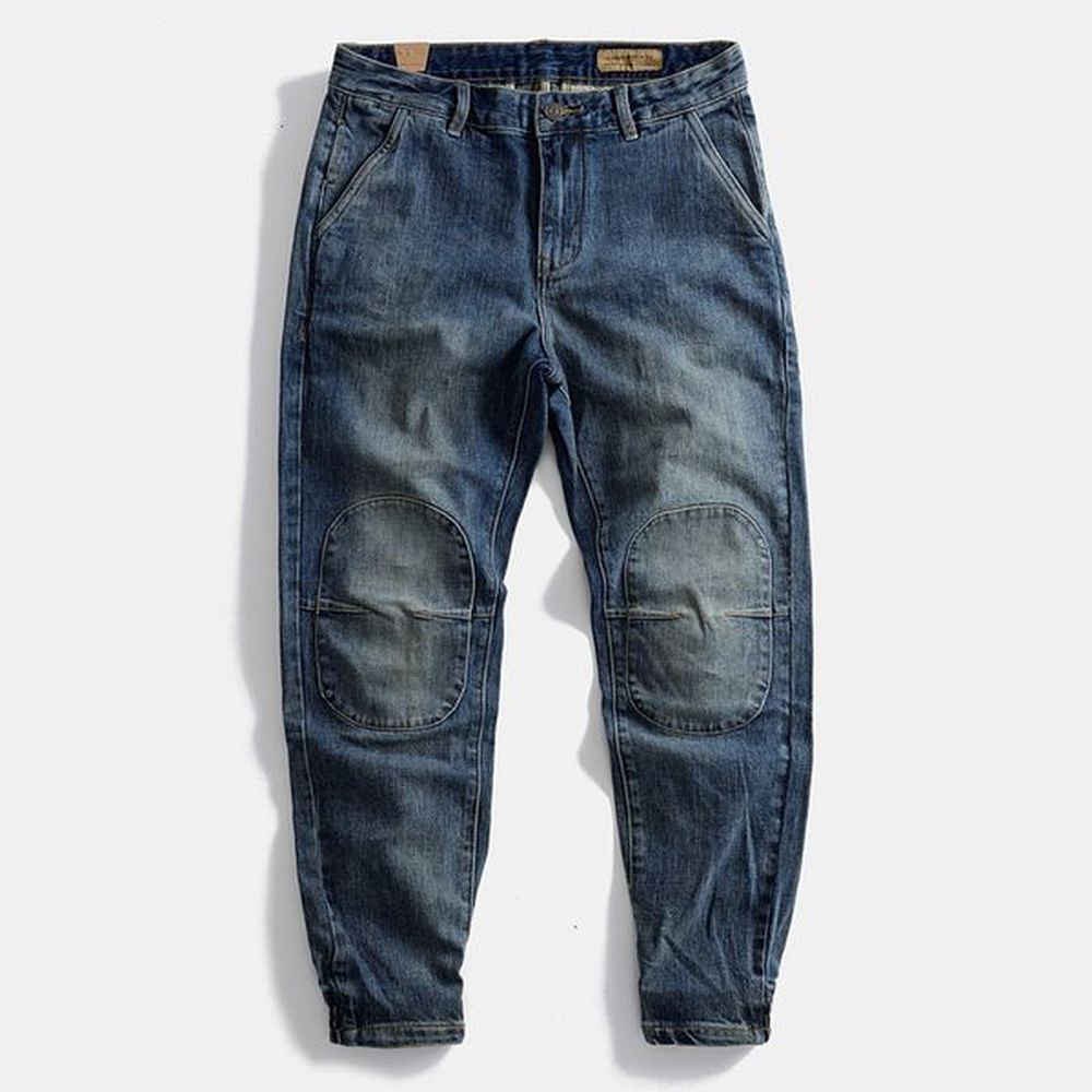 Mens Jeans Summer mens threedimensional patch jeans micro stretch loose cargo pants small foot casual trousers bunched pant 230915
