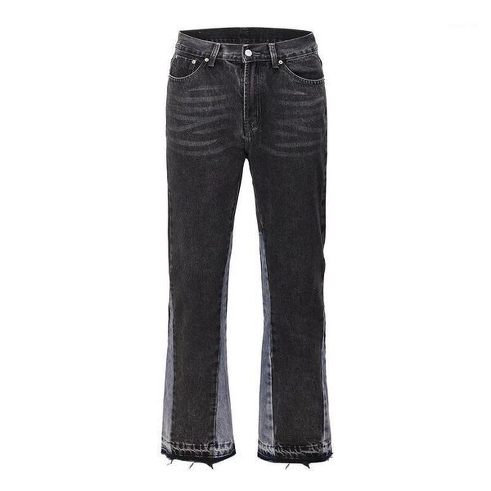 Men's Jeans Vintage Patchwork Flare Men Streetwear Wide Leg Denim Long Pants Hip Hop High Street Zipper Straight Black Burrs Trousers
