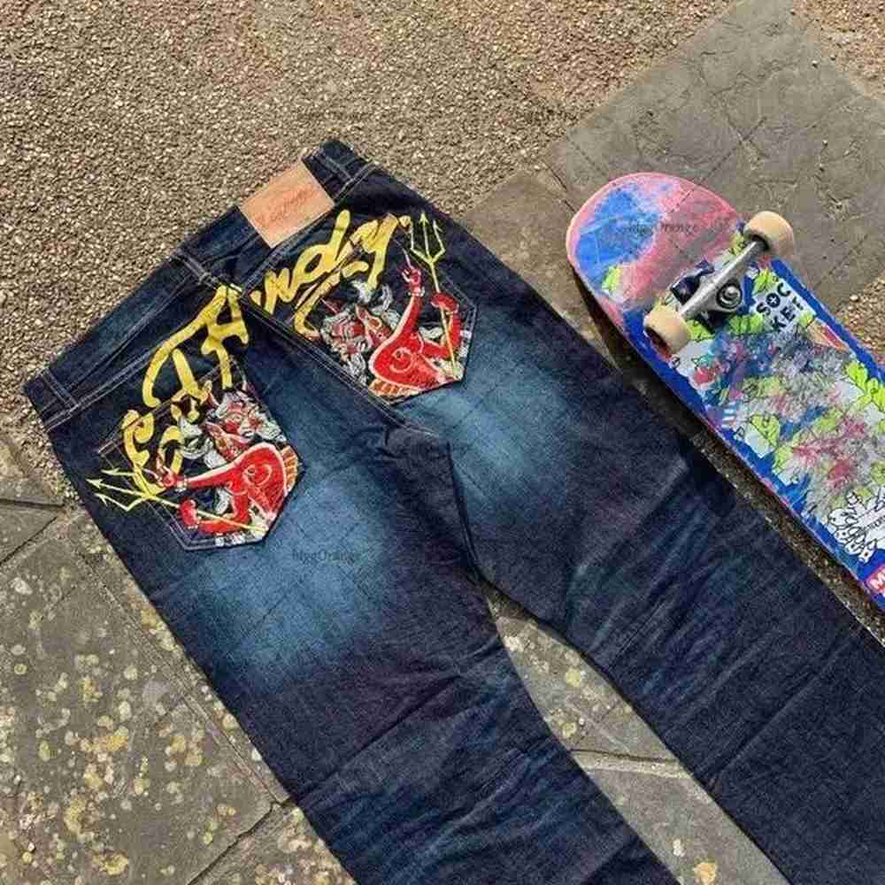 Men's Jeans Y2k American Trend Street Style Printed Denim Pants Men Gradient Goth Haruku Retro Loose Casual Couple