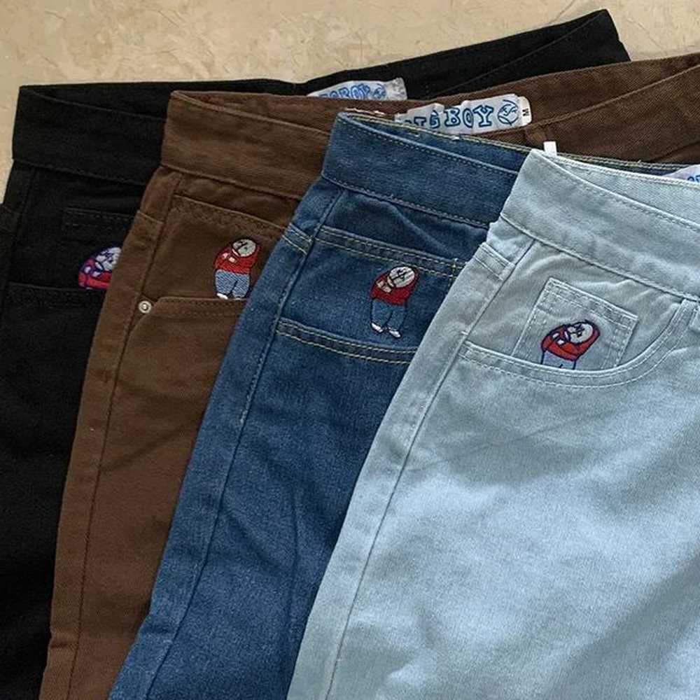Men's Jeans Y2k Pants Streetwear Gothic Cartoon Blue Polar Big Boy Embroidery Baggy Vintage Punk Rock High Waist Denim Trousers H250111