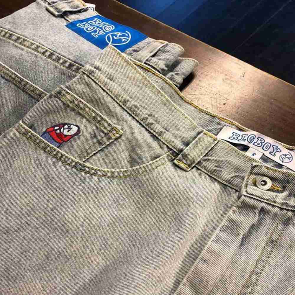 Men's Jeans Y2K Polar Big Embroidery Jeans Streetwear Gothic Cartoon Blue Baggy Jeans Retro Pants Punk Rock High Waist Wide Trouser H24