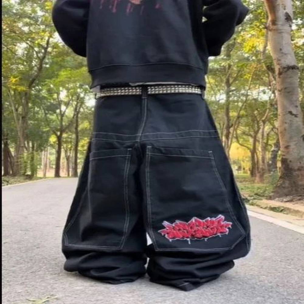 Men's Jeans Y2k Streetwear Fashion Hip Hop Letter Embroidery for Men Vintage Baggy Women Low Waisted Denim Pants Wide Leg Trousers 2312