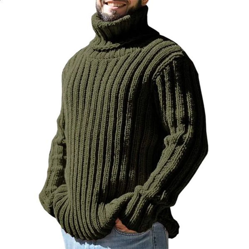 Mens knitted turtle neck jumper autumn thick warm solid color sweater mens casual and fashionable drawstring jacket 240927