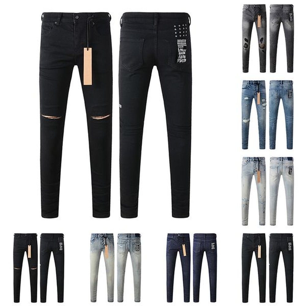 Mens Ksubis Designer Distressed Ripped Biker Slim Straight Denim Jeans - Fashionable Skinny Fit