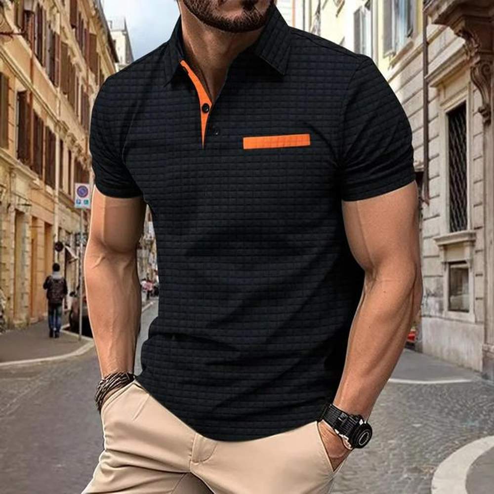 2024 Mens lapel Button Jacquard Plaid Door Towel Vitality Casual Slimfit Pocket Polo Shirt 241225