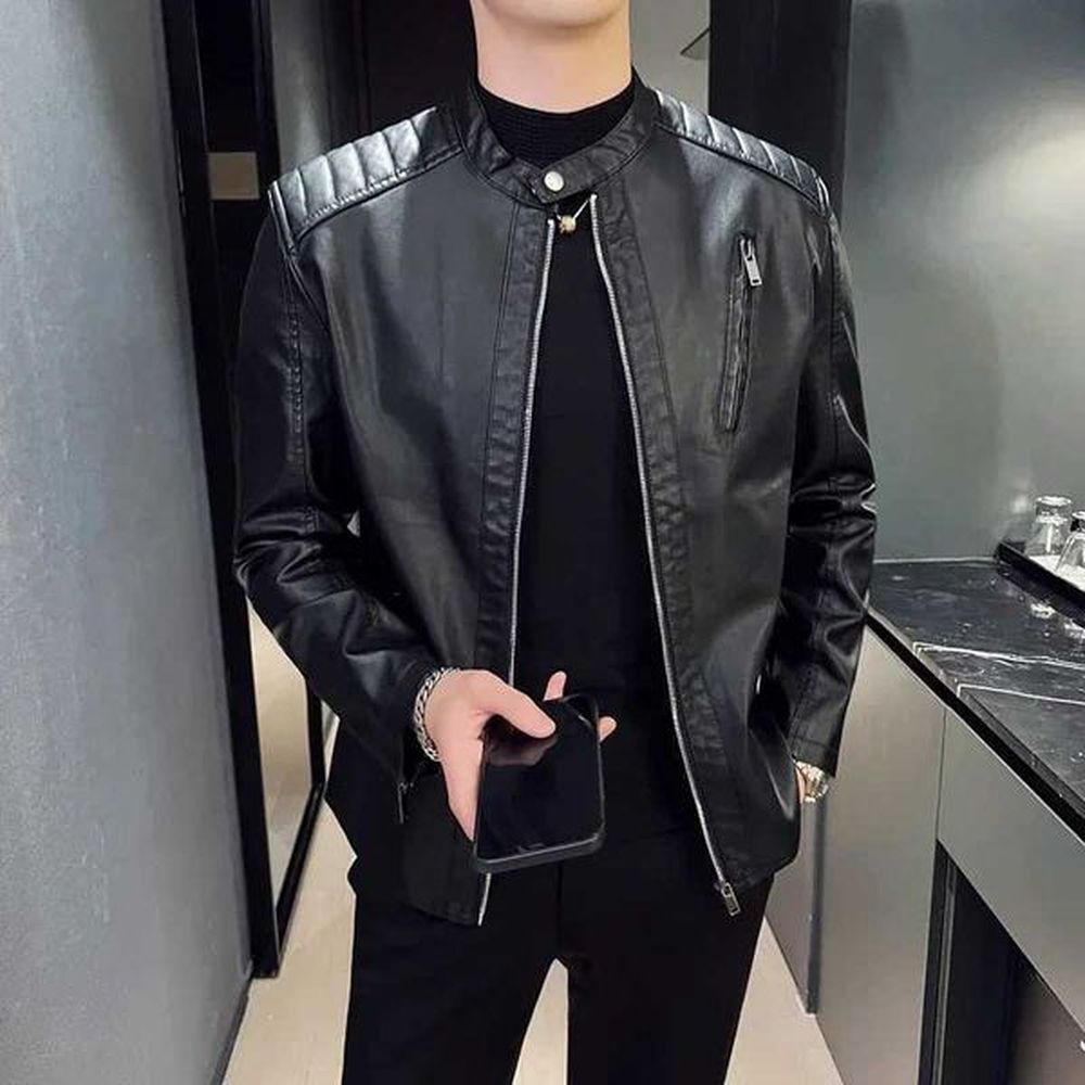 Mens Leather Jackets Fashion Trend Simple Personty Mens Spring PU Leather Mens Jackets Slim WindbreakerC241009