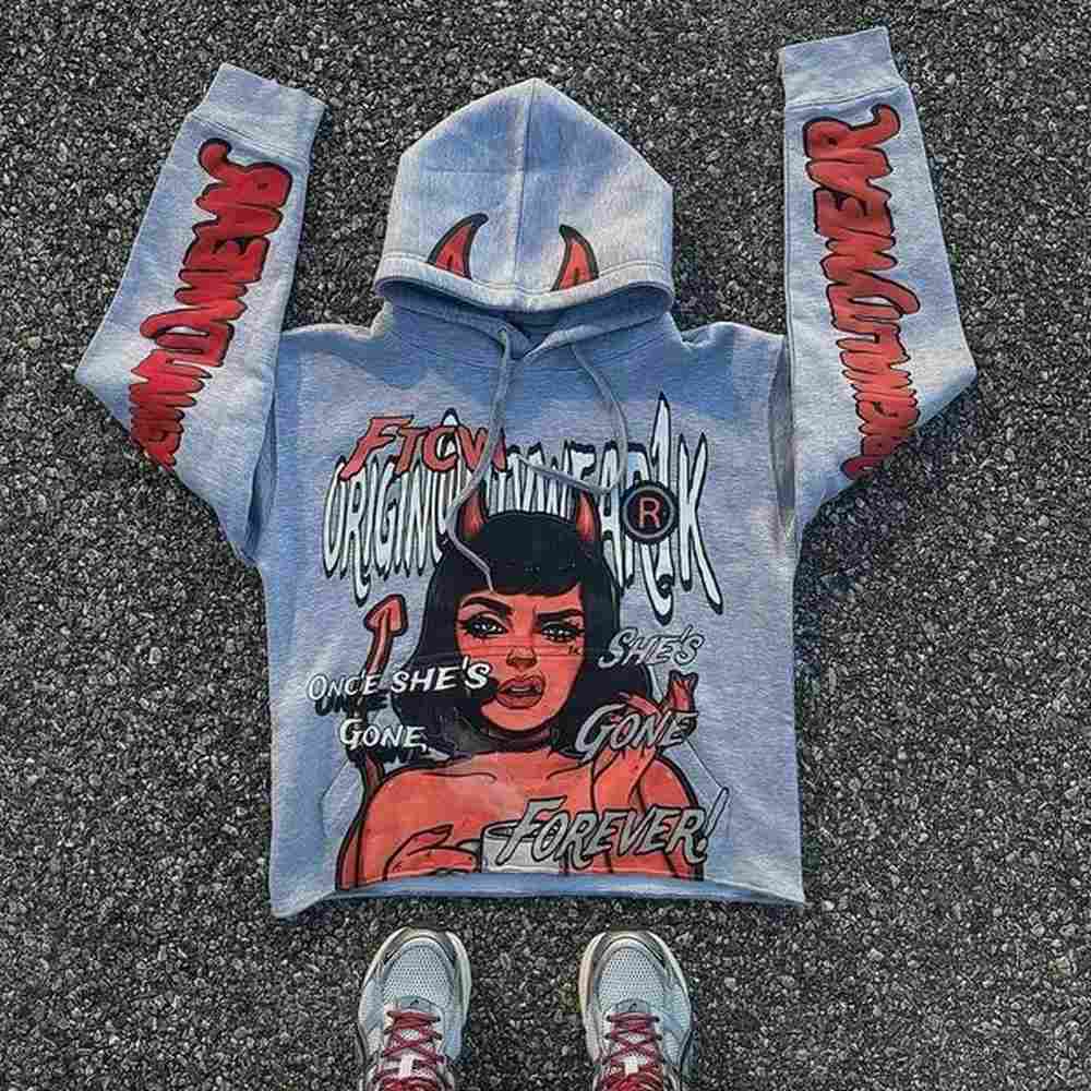 Mens letter and pattern printed hoodie autumn Y2k retro sportswear loose casual punk Harajuku long sleeved floral clothing 250102