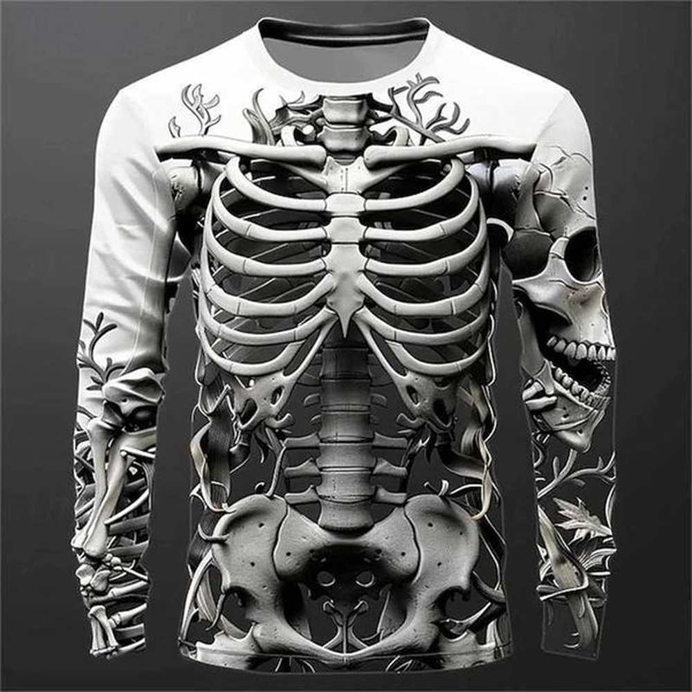 Mens Long Sleeve T-shirt 3d Skull Skeleton Print T Shirts Men Women Fashion Tops Tees Gothic Camisetas Mens Clothing AutumnX240919