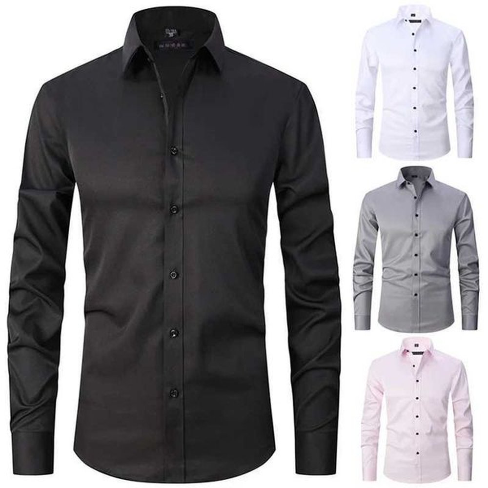 Mens Long Sleeved Slim Fit Elastic Shirt and Non Ironing Black Shirt Mens Solid Color Versatile Business Inch Mens Clothing LX241109