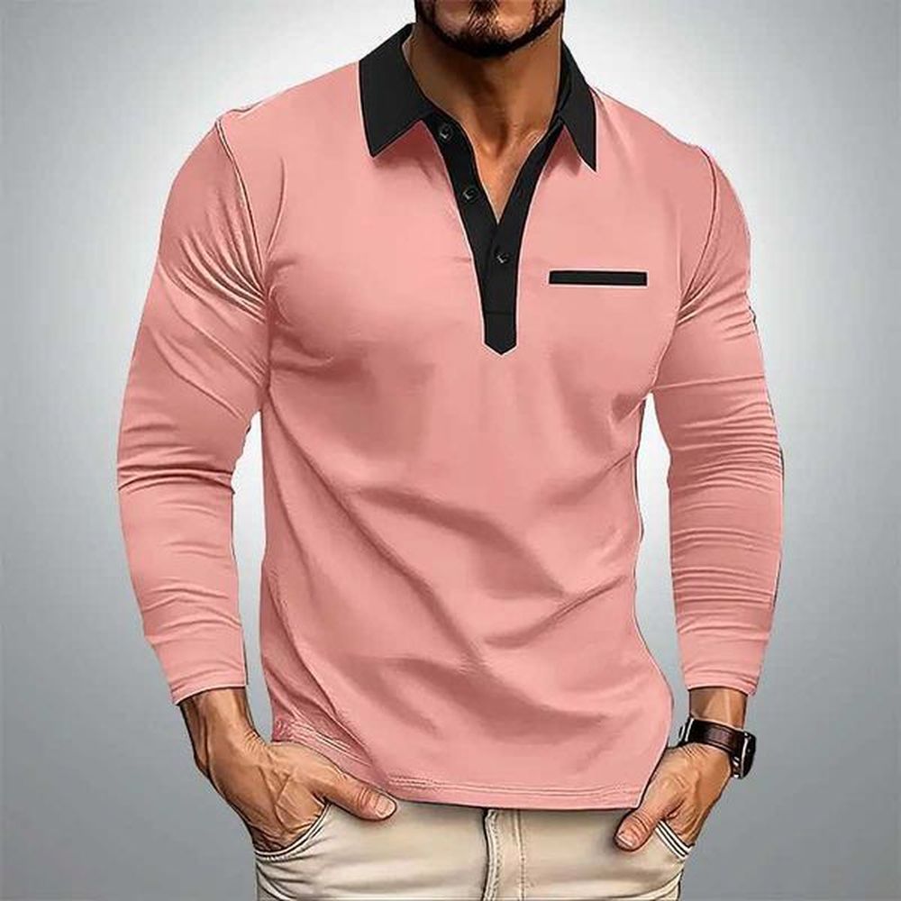 Mens long Sved shirt business office lapel T-shirt spring and autumn casual sports European and American plus size W241106