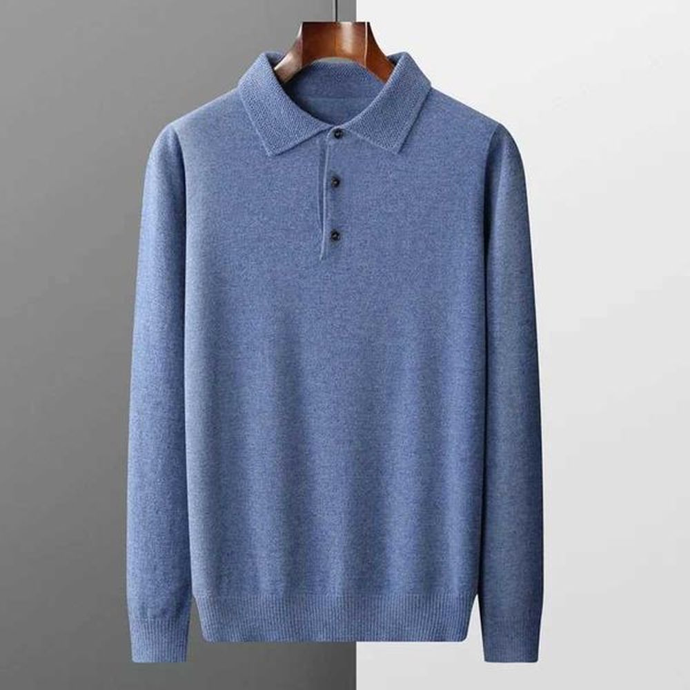 Mens 100% Merino Wool Shirt Sweater Business Wear Thin Cashmere Knitted Top POLO Collar 3 Button Pullover Spring And AutumnC241114