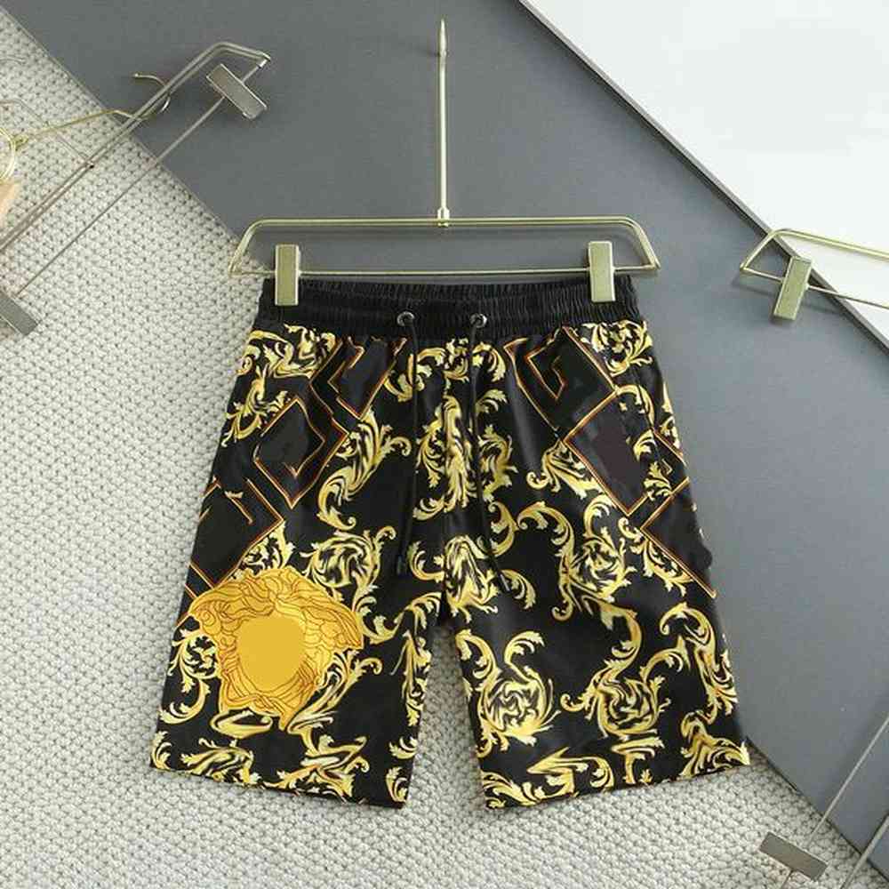 Men's new fashion letter print swim shorts casual loose sports men's golf summer drawstring striped beach pants High street trend