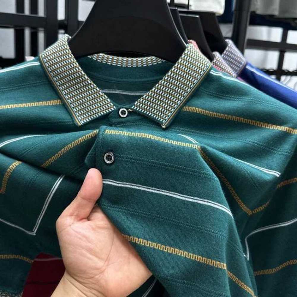 Mens New Summer Striped Short Sleeved POLO Shirt Fashionable and Casual Short Sleeved T-shirtXJ240920