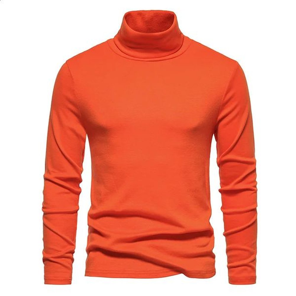 Mens Orange Turtleneck Sweater Autumn Winter Long Sleeve Slimming Basic Top Casual Warm Lightweight Underwear Puller 241204