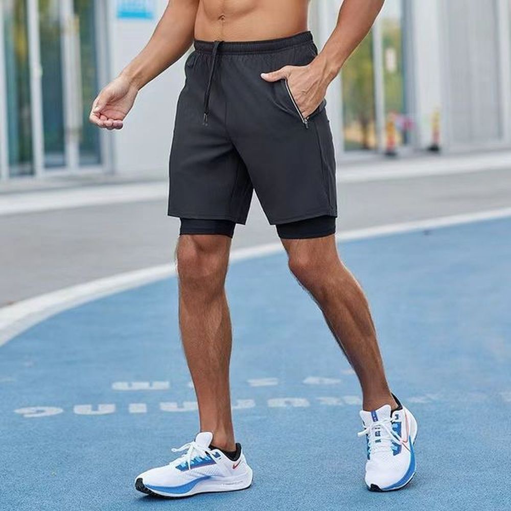 Men's oversized sports shorts, double-layer training shorts, outdoor running anti walking light speed dry shorts