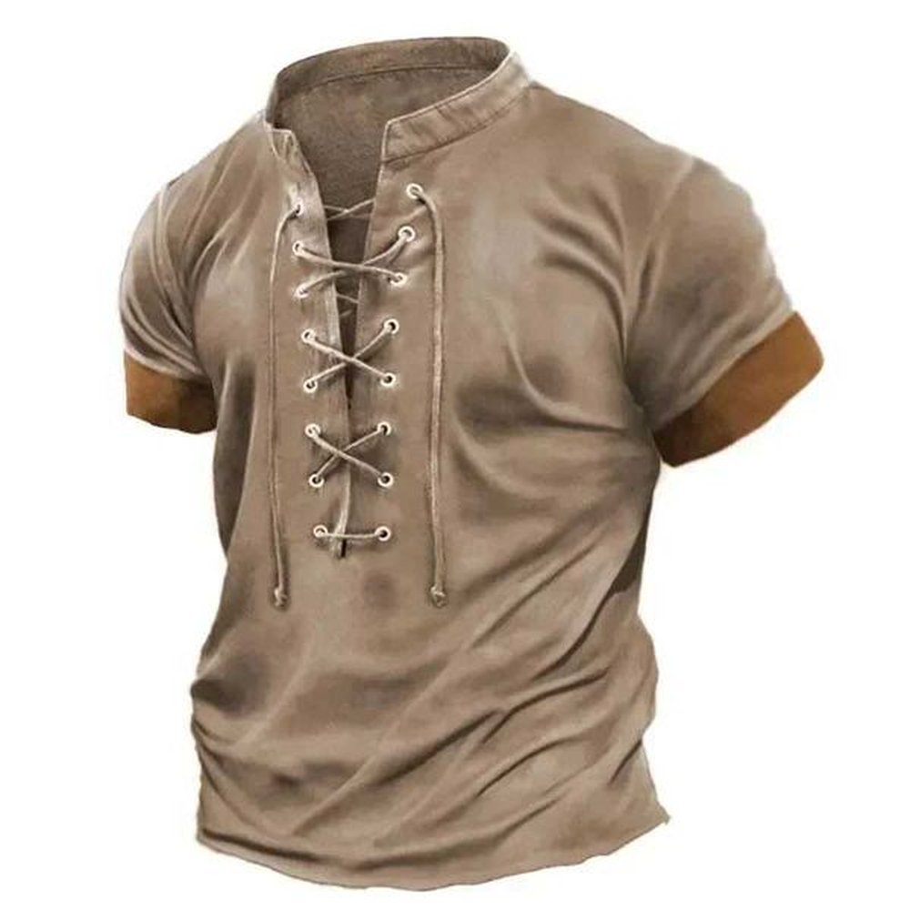 Mens Oversized T-shirt Summer Vintage Casual Lace-up Short-sleeved Tee Business Casual Mens Clothing Soft T-shirt Top Y2K W250117