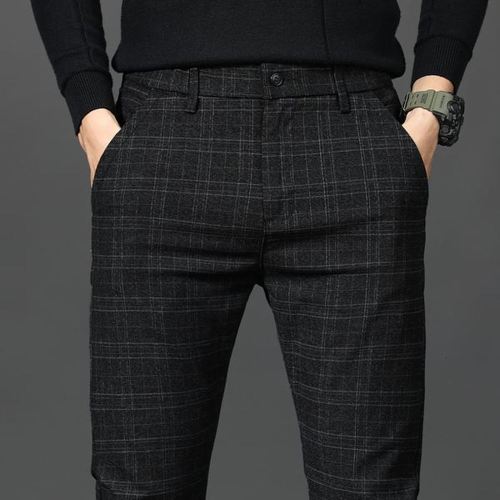Men's Pants Black Plaid Trousers Spring and Autumn Fashion Slim Men Gray Stripe Slacks 2838 Pantalones Hombre 230307