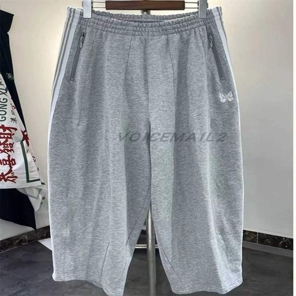 Men's Pants Embroidery Wide Leg Men Women Drawstring Grey Pure Cotton Terry Striped Sweatpants H241230