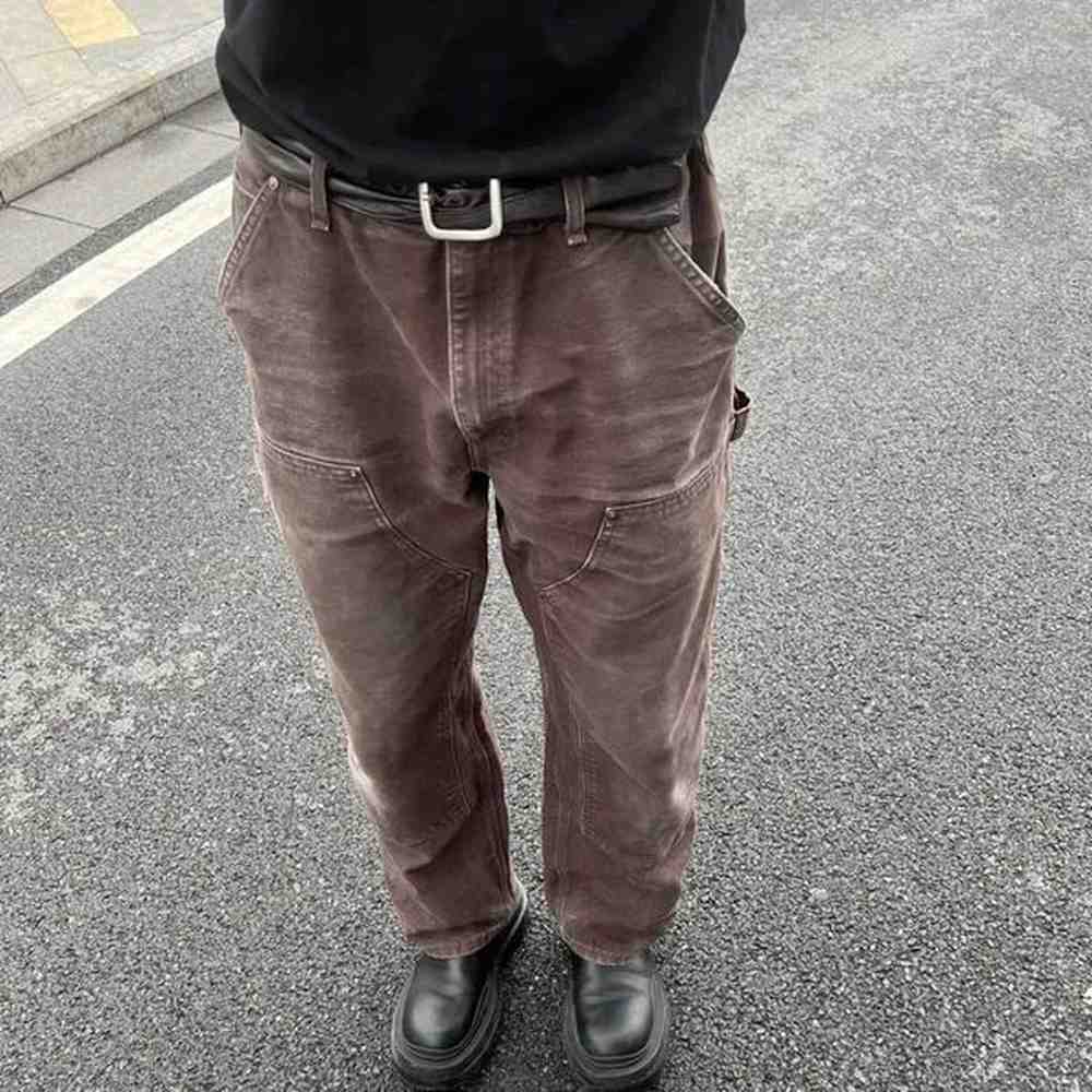 Men's Pants High quality and fashionable mens casual pants with loose fit and wooden washable double knee pants freight cart J241209