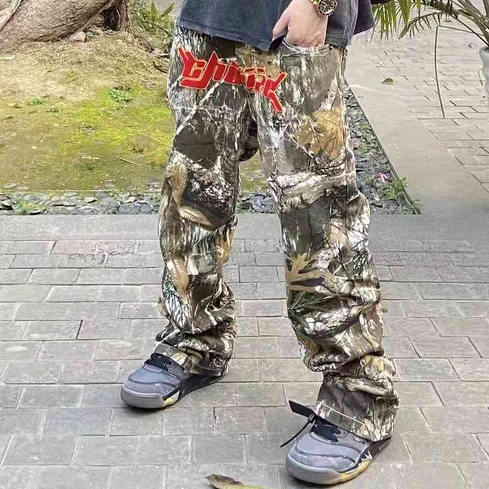 Men's Pants Letter Towel Embroidery Leopard Streetwear Mens Casual Trousers Pacthwork Pockets Striaght Oversized Loose Track 230428