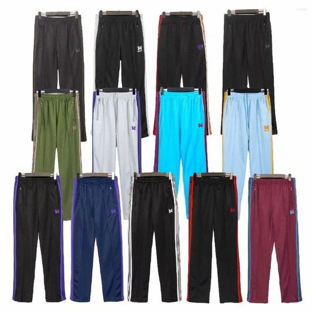 Men's Pants Needles Rose Red Rocky Hip Hop Street Butterfly Embroidery Track Sweatpants Trousers Jogger