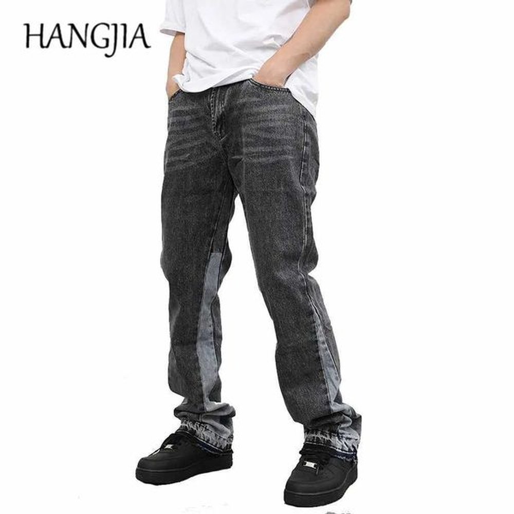 Men's Pants Retro patch work mens flannel jeans Y2k Strtwear jeans wide leg hip-hop graffiti black color lock ultra-thin suitable for d