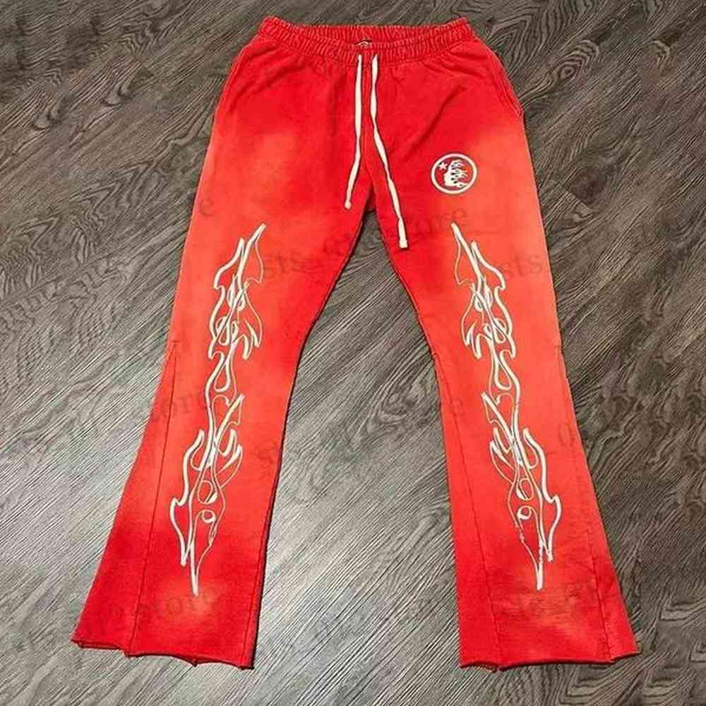 Men's Pants Vintage Red Sweatpants 2024 New High Quality Wool Loop Men Women Couple Loose Bell Bottoms Casual Sweatpants T240516