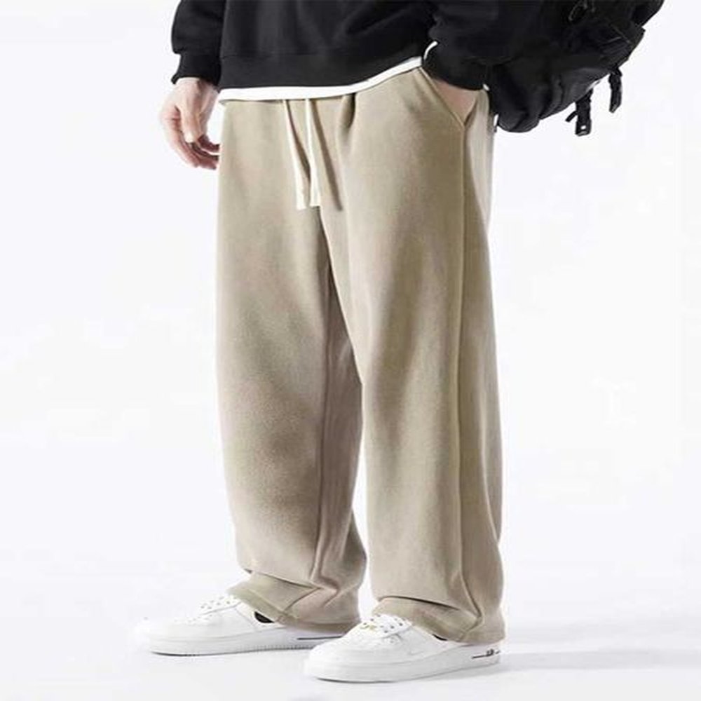 Men's Pants Winter Mens Sweatpants Korean Fashion Thick Warm Fce Wide Leg Straight Loose Track Pants Male Casual Thermal Velvet Trouser
