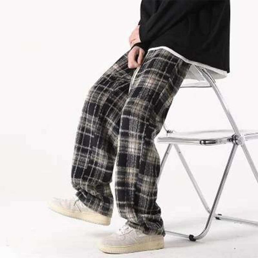 Men's Pants y2k Men Checkered Casual Pants Loose Straight Pants Sweatpants Man Fashion Strtwear 2024 Spring New Hip Hop Trousers korean