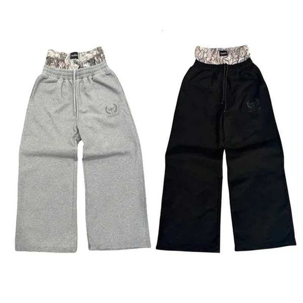 Men's Pants Y2K sports pants retro camouflage double embroidered waist pants Harajuku Gothic mens and womens high waist wide leg pants