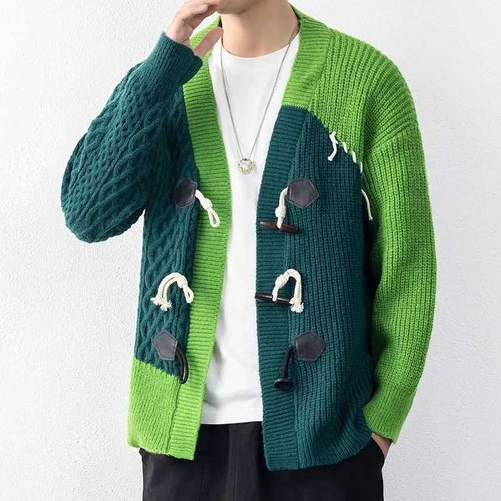 Mens patch cardigan sweater knitted green mens cardigan sweater Plus size 3XL-M spring/summer new product sweater jacket M250102
