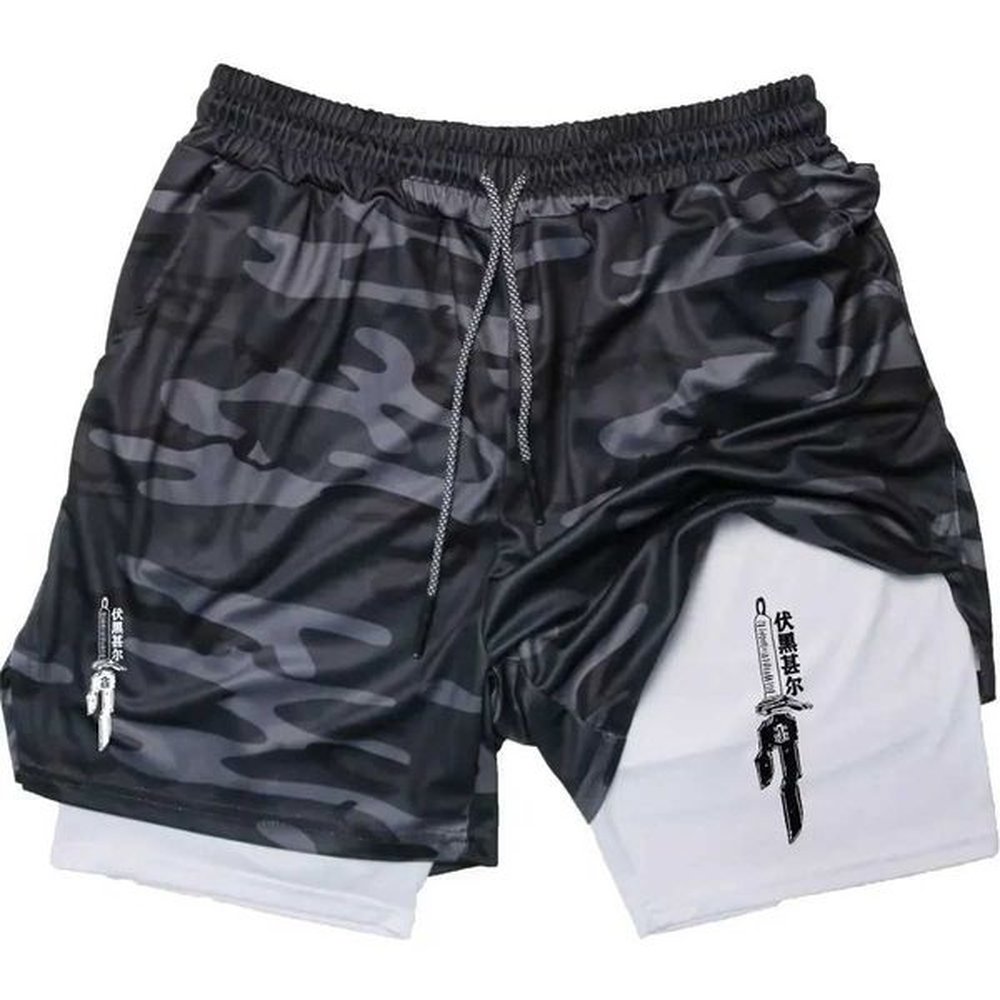 Mens Performance Shorts Anime Jujutsu Kaisen Print Shorts Quick Dry Breathable Workout Running Badminton Gym Shorts with PocketXJ241104