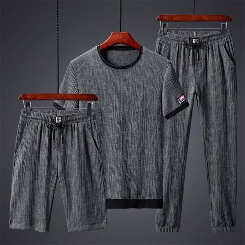 Mens 3 Piece Fashion Sports Suit Men T-shirt Shorts Trousers Ice Silk Gym Outfit Jogging Polyester Men Sportwear Set Streetwear 240821