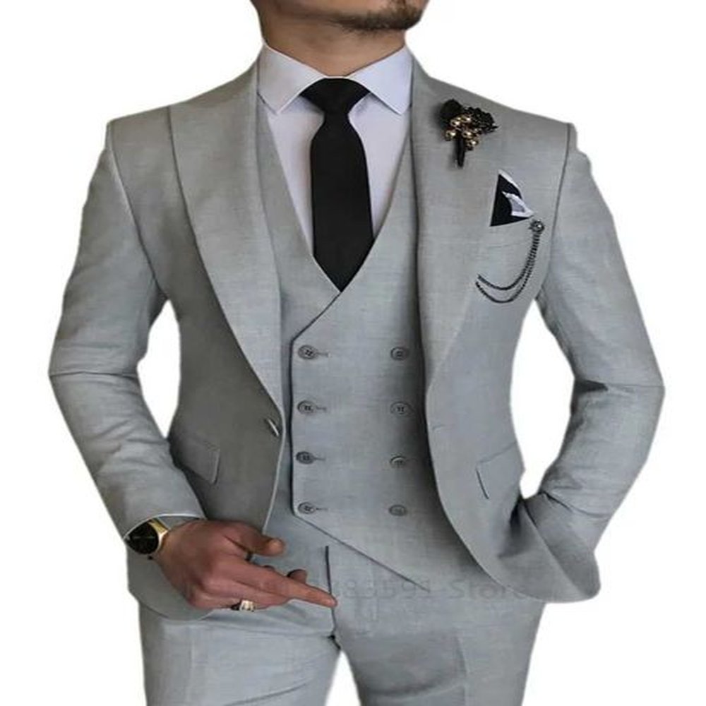 Mens 3 Piece Wedding Dress Suits Slim Fit Lapel Tuxedos Party Leisure Formal Male Suit For Groomsman Suit (Blazer+Vest+Pants)X240927
